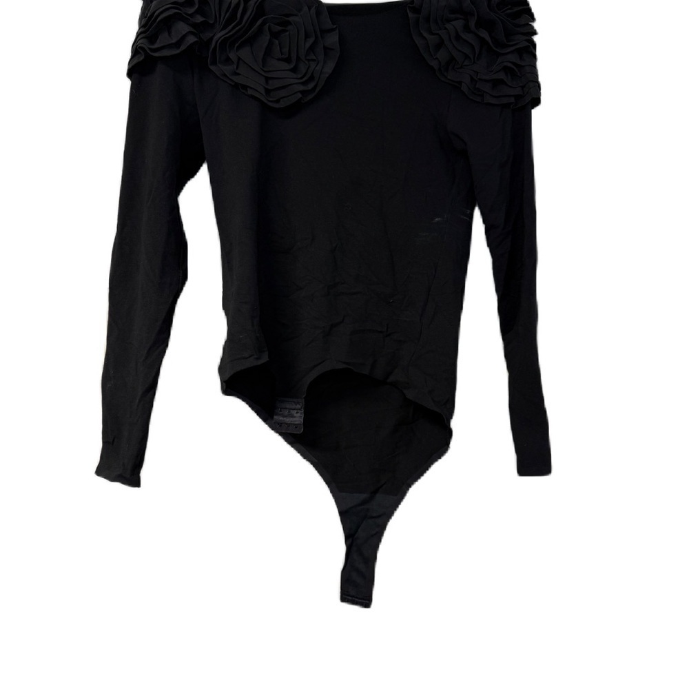 Black Asymmetrical Ruffled Bodysuit - Picture 2 of 5